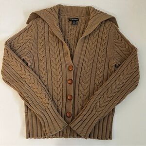 Club Monaco 100% Wool Cable Knit Camel Oversized Collar Cardigan - M